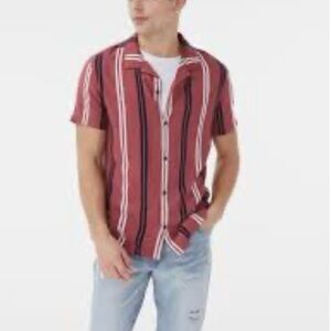 Aeropostale Vertical Stripe Button-Down Resort Shirt Size S